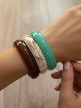 piper•k Women's Trio Bangle Bracelet Set - Turquoise, Cream Marble & Amber NWT